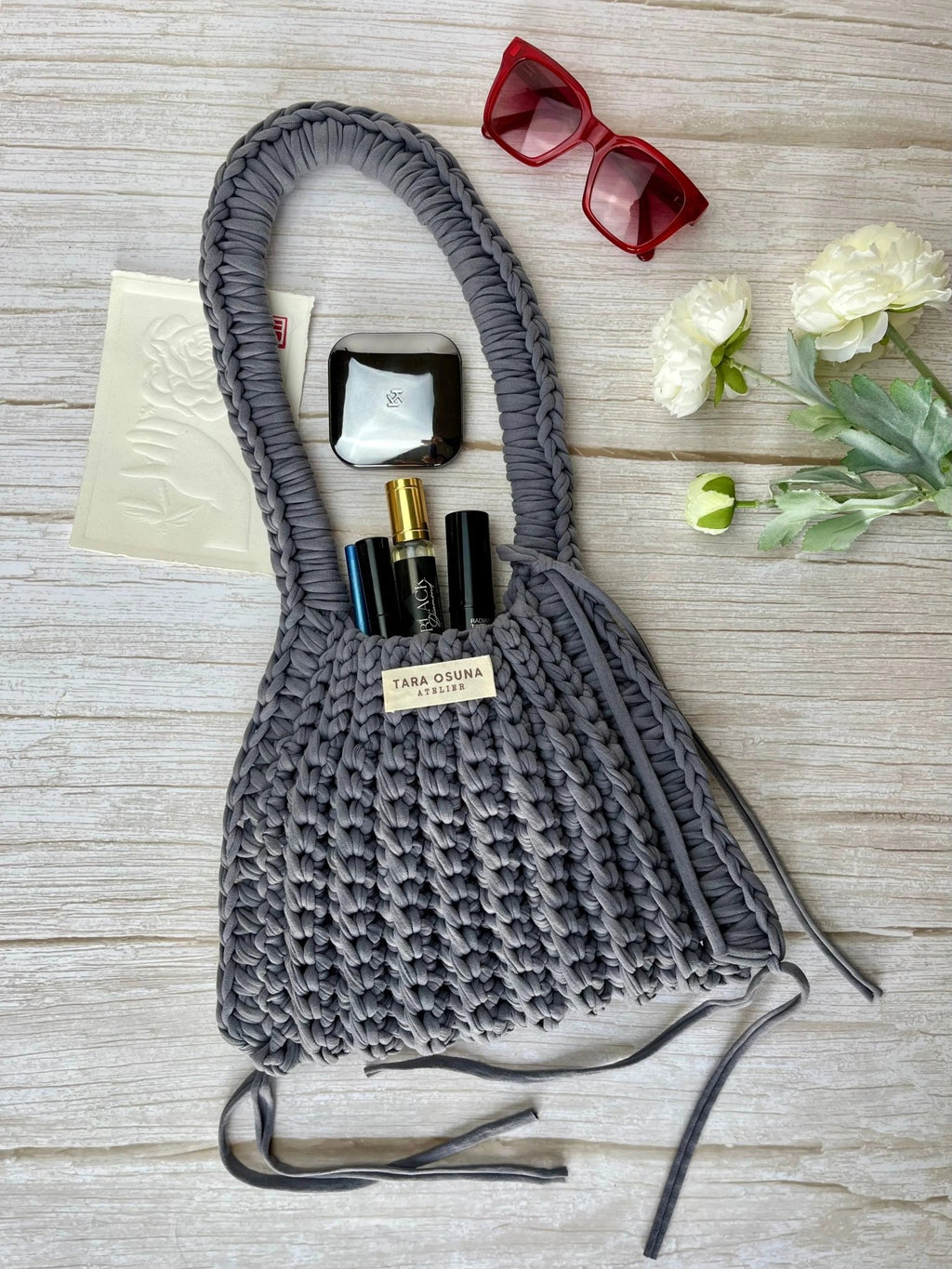 Sac RAW en crochet fait main, sac en coton style brut minimaliste porté en extérieur